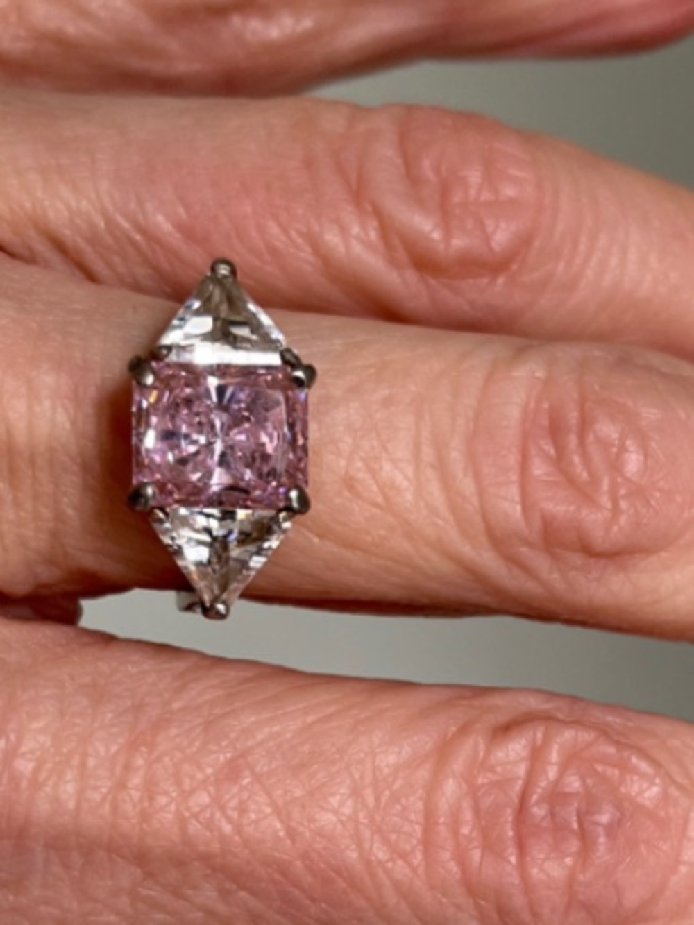 Pink Center Stone Three-Stone Ring - Women Jewelry